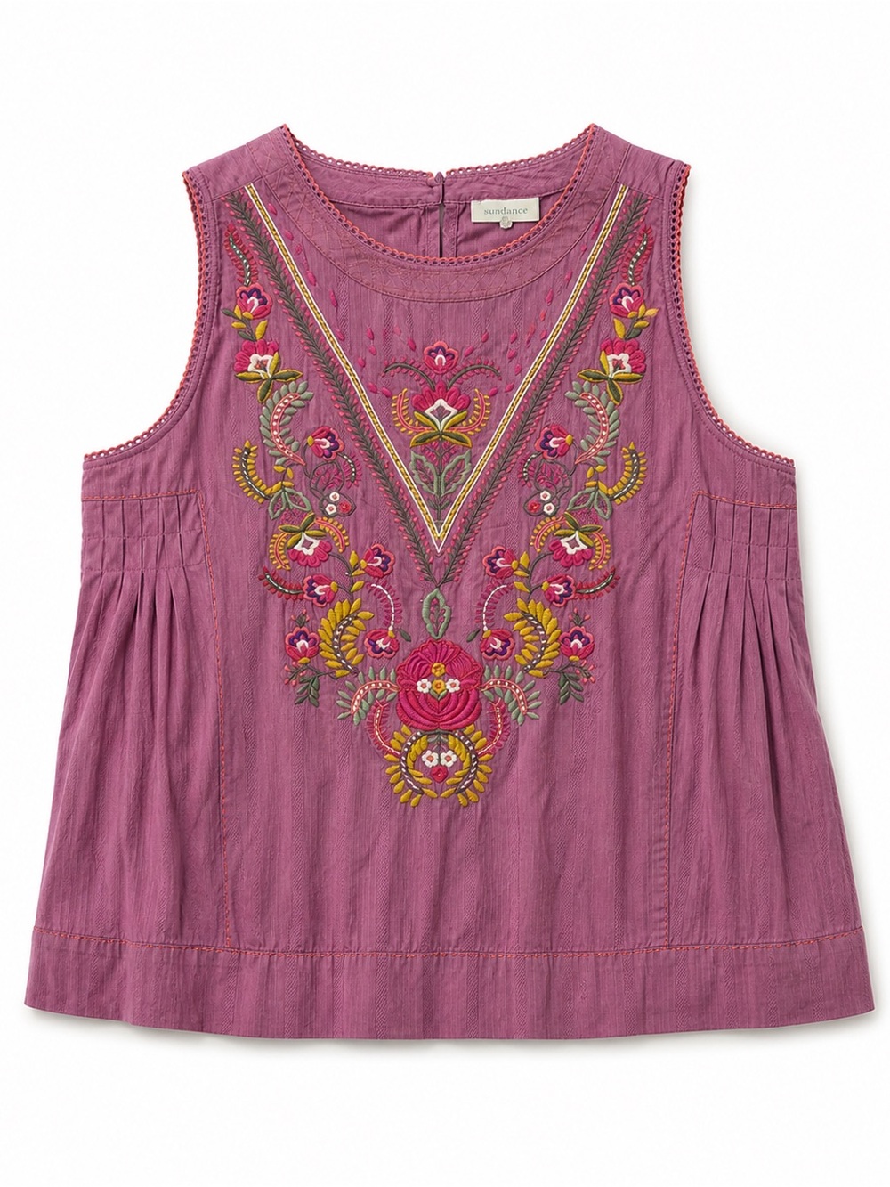 Sundance Embroidered Sleeveless Top Boho Floral Pink NWT Large
